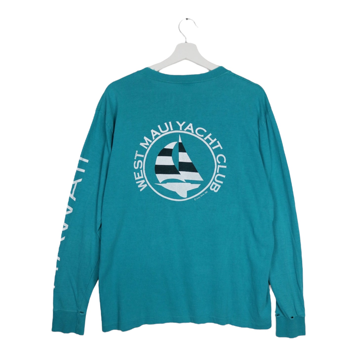 1980s Vintage distressed Crazy Shirts West Maui Yacht Club Longsleeve M (L)